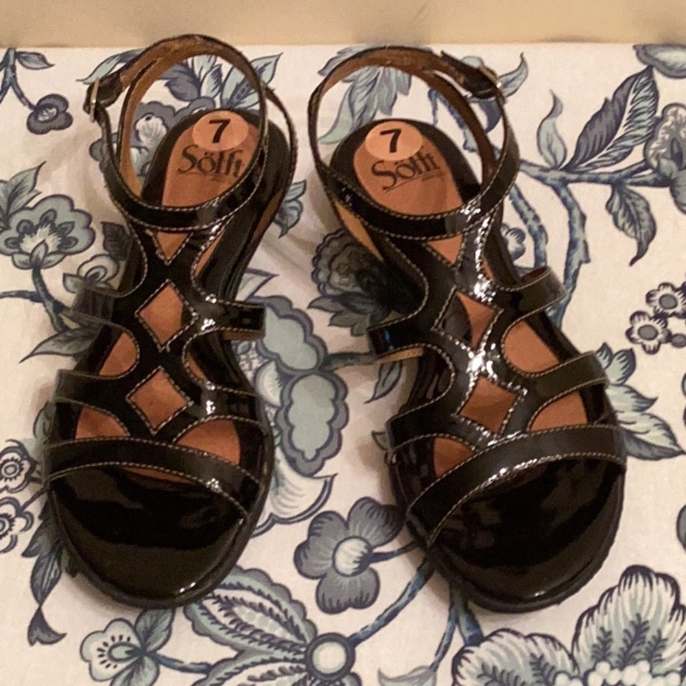 Black patent leather sandals …never worn